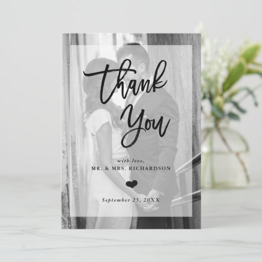 Moderne Hochzeit Vielen Dank | Foto mit Overlay Dankeskarte (Stehend Vorderseite)