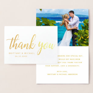 Moderne Hochzeit Vielen Dank für Ihr Foto Gold Folienkarte