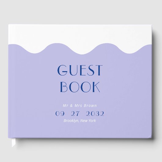 Moderne Hochzeit von Blau und Lavender Wave Gästebuch (Vorderseite)