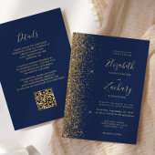 Moderne Hochzeit von Blue Gold Imitats Glitzer QR  Einladung