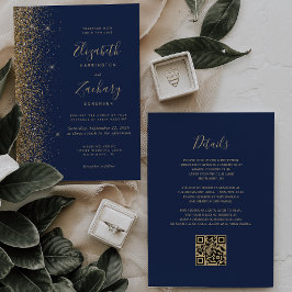 Moderne Hochzeit von Blue Gold Imitats Glitzer QR Einladung