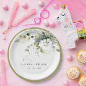 Moderne Hochzeit von Boho Abstrakt-grüner Blütenbl Pappteller (Party)