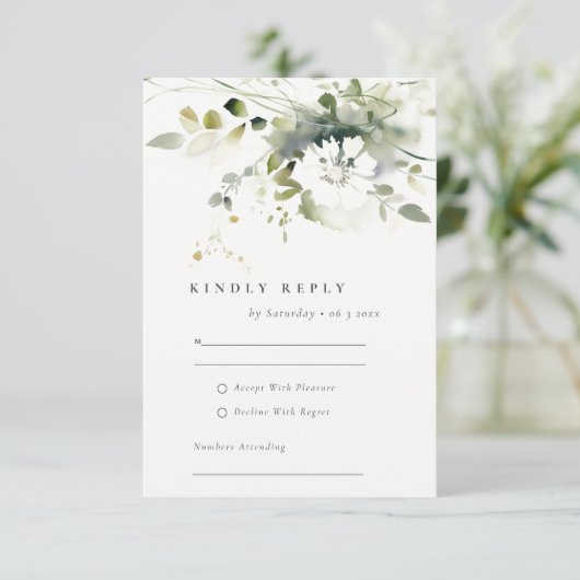 Moderne Hochzeit von Boho Abstrakt-grüner Blütenbl RSVP Karte (Stehend Vorderseite)