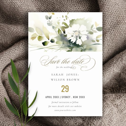 Moderne Hochzeit von Boho Abstrakt-grüner Blütenbl Save The Date