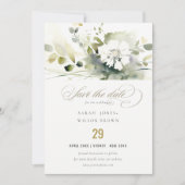 Moderne Hochzeit von Boho Abstrakt-grüner Blütenbl Save The Date (Vorderseite)