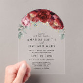 Moderne Hochzeit von Boho Burgund Rot und Gold Flo Acryleinladungen (Insitu (Handheld))