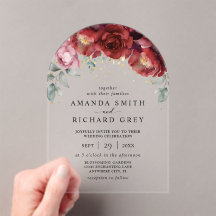 Moderne Hochzeit von Boho Burgund Rot und Gold Flo