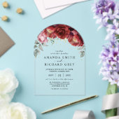 Moderne Hochzeit von Boho Burgund Rot und Gold Flo Acryleinladungen (Insitu (Hochzeit))