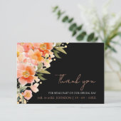 Moderne Hochzeit von Boho Orange Peach und Black F Dankeskarte (Stehend Vorderseite)