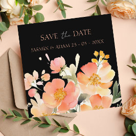 Moderne Hochzeit von Boho Orange Peach und Black F Save The Date