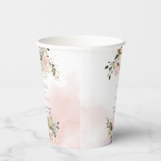 Moderne Hochzeit von Boho Rosa Blütengold Funkeln Pappbecher (Rechts)
