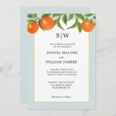 Moderne Hochzeit von Citrus mit Initials Einladung (Vorne/Hinten)