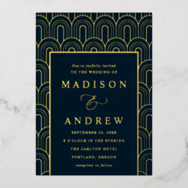 Moderne Hochzeit von Deko Navy und Gold Folieneinladung