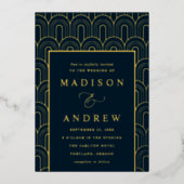 Moderne Hochzeit von Deko Navy und Gold Folieneinladung (Vorderseite)