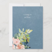 Moderne Hochzeit von dustig blauen und orangefarbe Einladung (Rückseite)