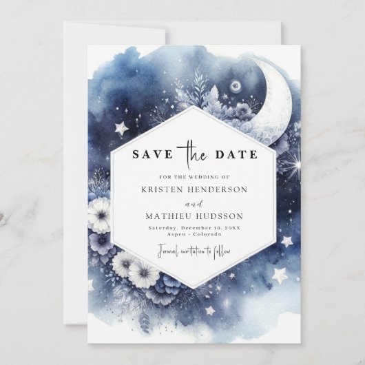 Moderne Hochzeit von Earthy Moonlit Save The Date (Vorderseite)