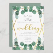 Moderne Hochzeit von Eukalyptus und Gold Einladung (Vorne/Hinten)