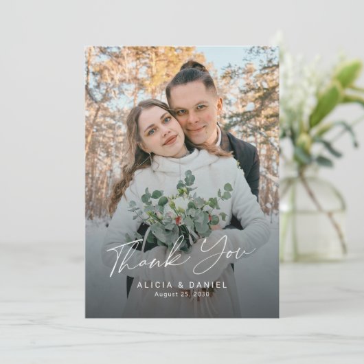 Moderne Hochzeit von Fotos Dankeskarte (Stehend Vorderseite)