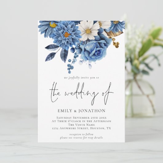 Moderne Hochzeit von Gold Florals QR Code Einladung (Stehend Vorderseite)