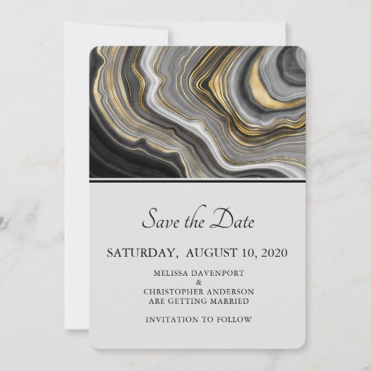 Moderne Hochzeit von Gold & Gray Agate Geode Gemst Save The Date (Vorderseite)