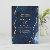 Moderne Hochzeit von Gold Navy Blue Marble Agate Einladung (Stehend Vorderseite)