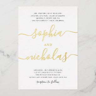 Moderne Hochzeit von goldener Kalligraphie Folieneinladung