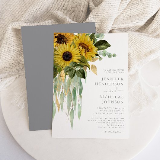 Moderne Hochzeit von grauen Sonnenblumen Einladung