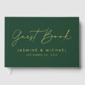 Moderne Hochzeit von Green and Gold Foil Script Fo Gästebuch (Vorderseite)
