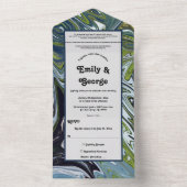 Moderne Hochzeit von Green Blue Earth Tone Abstrak All In One Einladung (Innen Boden)