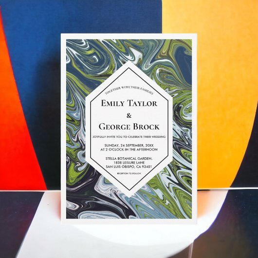 Moderne Hochzeit von Green Blue Earth Tone Abstrak Einladung