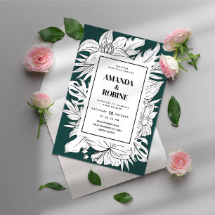 Moderne Hochzeit von Grün und Weiß mit tropischen  Einladung