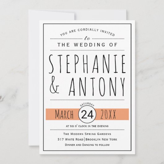 Moderne Hochzeit von Korallenpfirsichkorallen in S Einladung