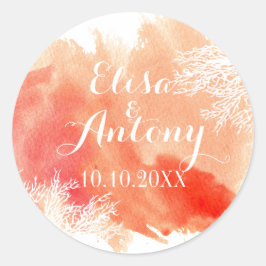 Moderne Hochzeit von Korallenriffen in Aquarellen  Runder Aufkleber