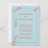 Moderne Hochzeit von Light Blue und Coral Leaf Einladung (Vorderseite)