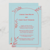 Moderne Hochzeit von Light Blue und Coral Leaf Einladung (Vorne/Hinten)