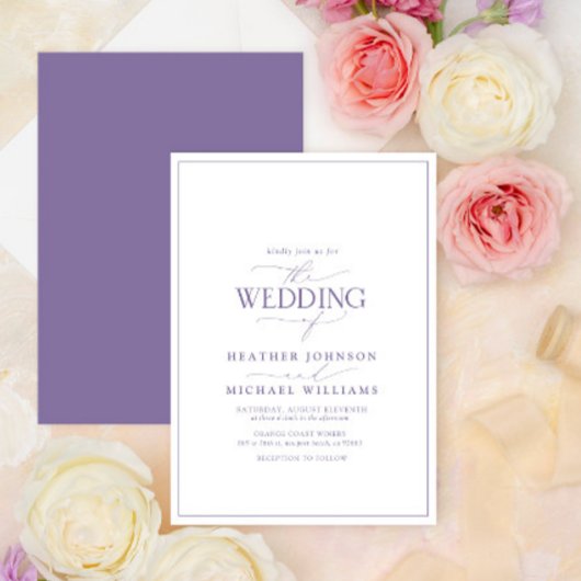 Moderne Hochzeit von Lilac Lavender Calligraphy Einladung