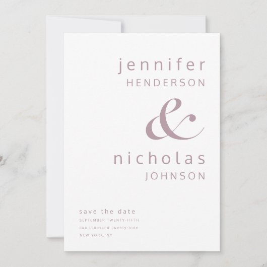 Moderne Hochzeit von Mauve Pink und Typografie Save The Date (Vorderseite)