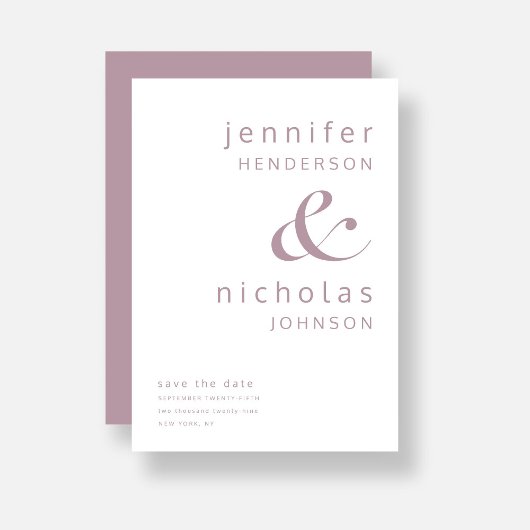 Moderne Hochzeit von Mauve Pink und Typografie Save The Date