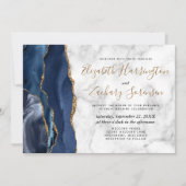 Moderne Hochzeit von Navy Blue Gold Agate Einladung (Vorderseite)