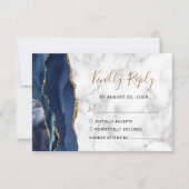 Moderne Hochzeit von Navy Blue Gold Agate RSVP Karte (Vorderseite)