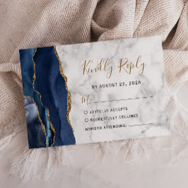 Moderne Hochzeit von Navy Blue Gold Agate RSVP Karte