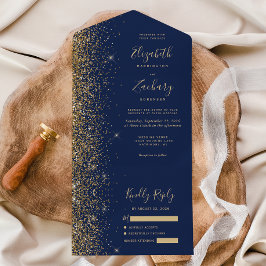 Moderne Hochzeit von Navy Blue Gold Glitzer All In One Einladung