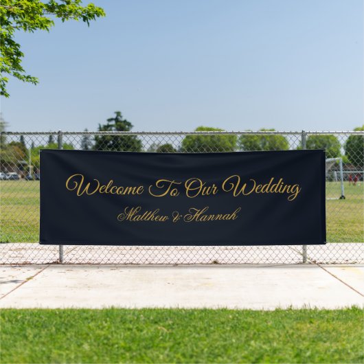 Moderne Hochzeit von Navy Blue & Gold Script Banner (InSitu)
