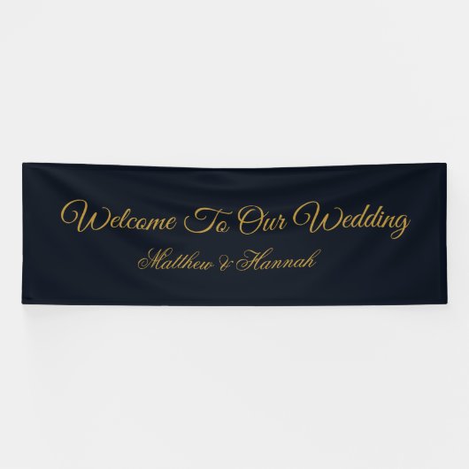 Moderne Hochzeit von Navy Blue & Gold Script Banner (Horizontal)