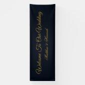 Moderne Hochzeit von Navy Blue & Gold Script Banner (Vertikal)