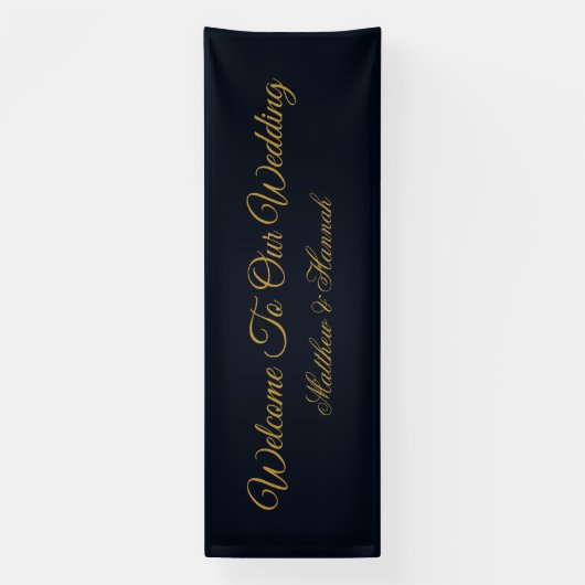 Moderne Hochzeit von Navy Blue & Gold Script Banner (Vertikal)