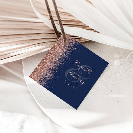 Moderne Hochzeit von Navy Blue Rose Gold Glitzer Geschenkanhänger