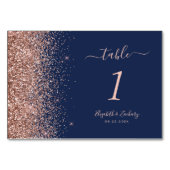 Moderne Hochzeit von Navy Blue Rose Gold Glitzer Tischnummer (Vorderseite)