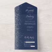 Moderne Hochzeit von Navy Blue Silver Glitzer All In One Einladung (Innen Boden)