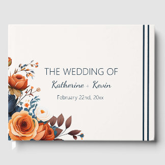 Moderne Hochzeit von Navy Blue und Burnt Orange Gästebuch